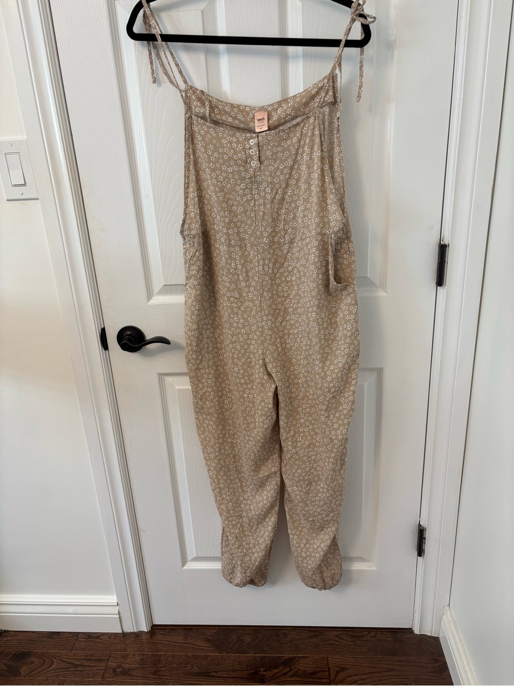Smash + Tess Beige Floral Tie-Strap Jumpsuit Romper